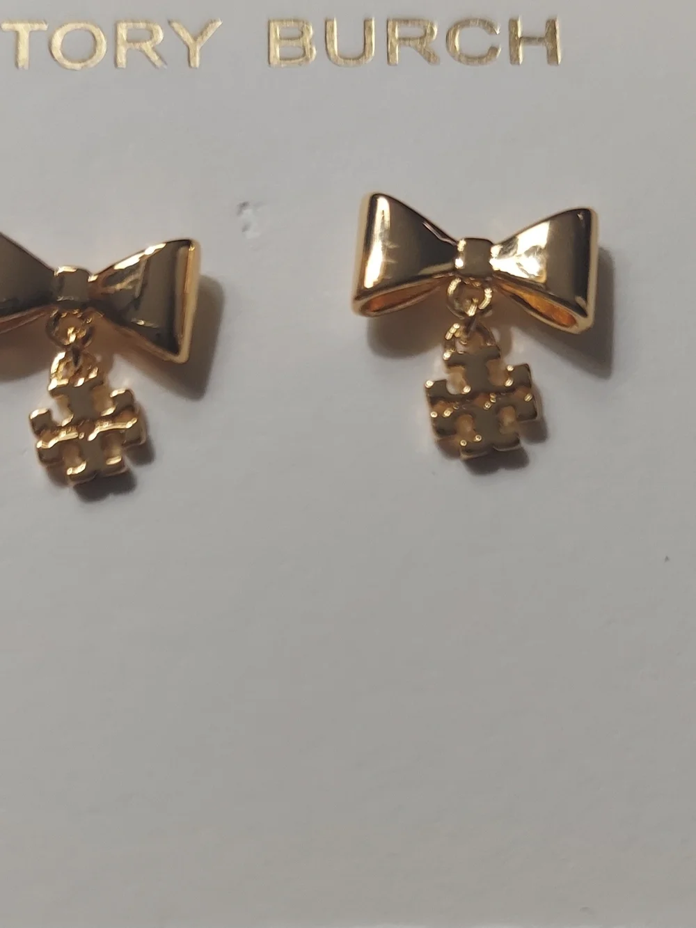 Tory Burch Gold Bow Drop Logo Earrings